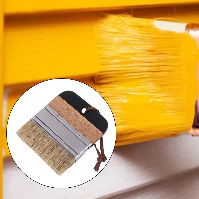 Pincel plano ancho para pintura y cera, brocha ergonómica con mango de madera, cerdas naturales