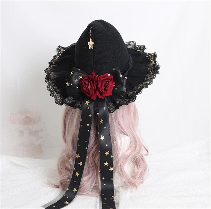 Chapeaux de sorcière magnifiques, mascarade Rose, nœud de fleur, chapeau de magicien gothique Lolita Halloween, accessoires de Costume Cosplay D983: color 1