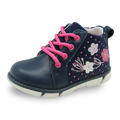 Apakowa Herbst Frühling Mädchen Stiefeletten Kleinkind Kinder PU Leder Stiefel mit Blume für Schule kinder zip Casual schuhe: navy / 7