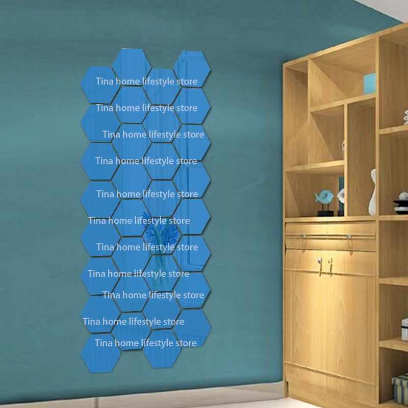 12 Uds. Pegatinas de pared de espejo hexagonal, autoadhesivas, pegatinas de pared removibles, azulejos de mosaico dorados y plateados, calcomanías para decoración del hogar y dormitorio: Grande / Verde