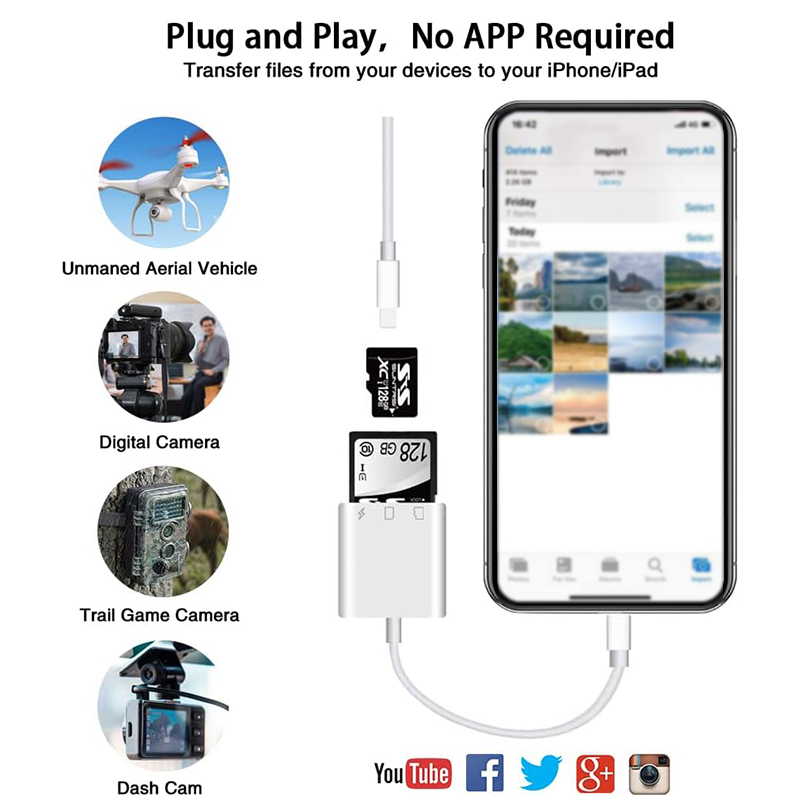 Lightning to SD Card Reader For iPhone 12 11 13 14 15 Pro Max Memory Card Adapter Camera SD Card Adapter For iPhone iPad MacBook
