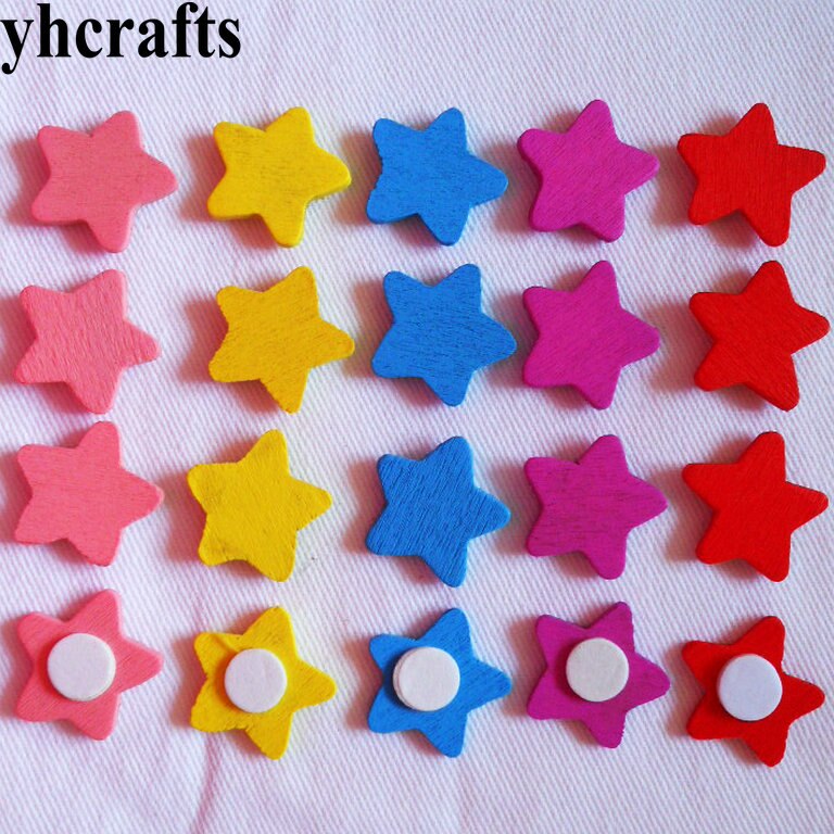 100 STÜCKE/viel. Holz herz Stern blume aufkleber Früer erlern pädagogisches spielzeug für freundlicher wandtattoo Kindergarten handwerk kreative: 100Stck mischen Stern