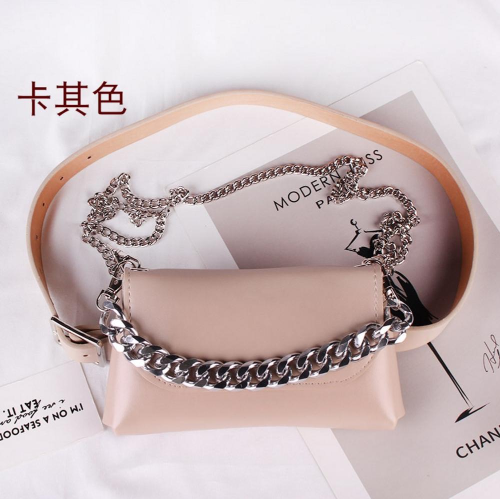 Women Leather Chain PU Leather Waist Bags Crossobdy Hand Bag Tote Clutch Chain Messenger Bags Shoulder Bag Flap Handbag for Lady: Khaki