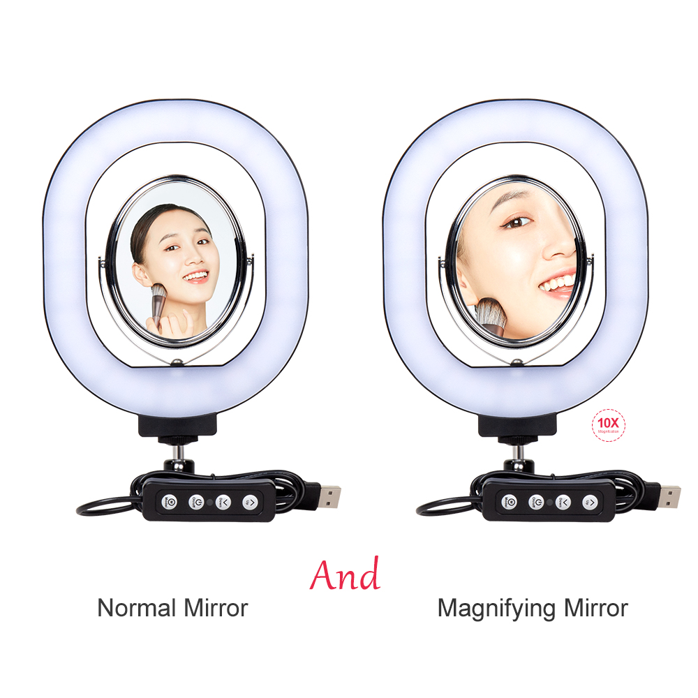 Yizhestudio 6" LED Selfie Ring Light with mirror for selfie brightness settings makeup ring light for live video Cosmetics