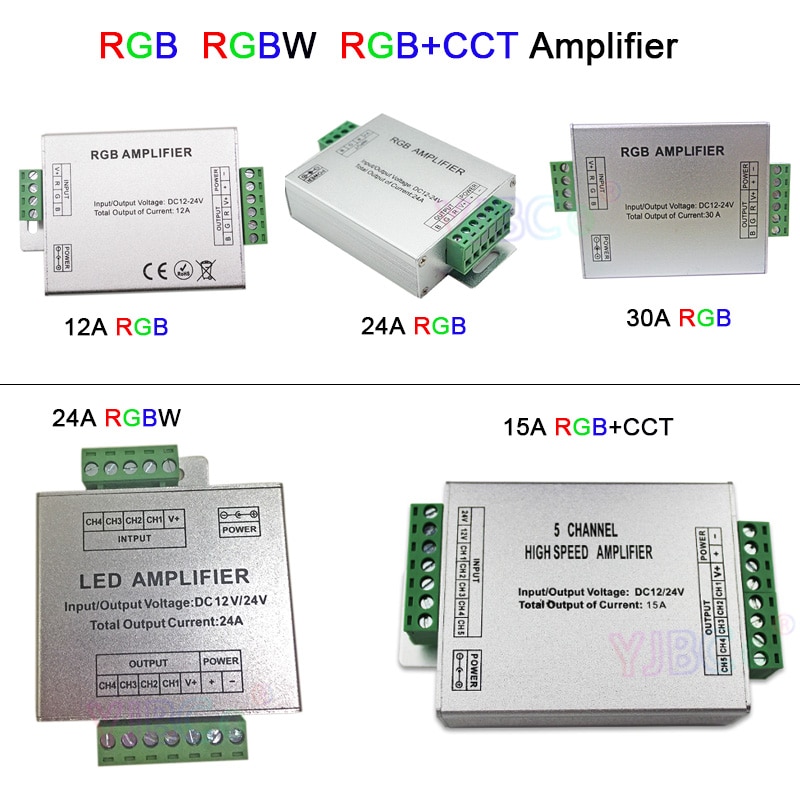 DC12V/24V Rgb/Rgbw/Rgbww Rgb + Cct Led Versterker 12A/15A/24A/30A Rgbwc Led Strip Tape Power Repeater Controller