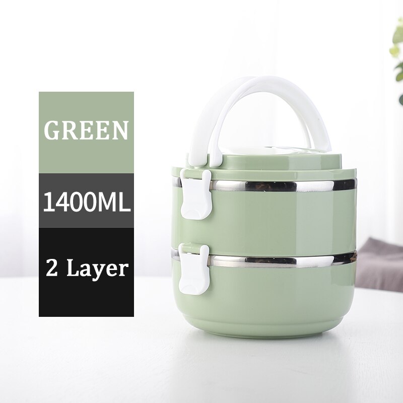 TUUTH 304 Roestvrij Staal Japanse Lunchbox Thermische Voor Voedsel Draagbare LunchBox Voor Kinderen Picknick Kantoormedewerkers School: JpA-2Layers-Green