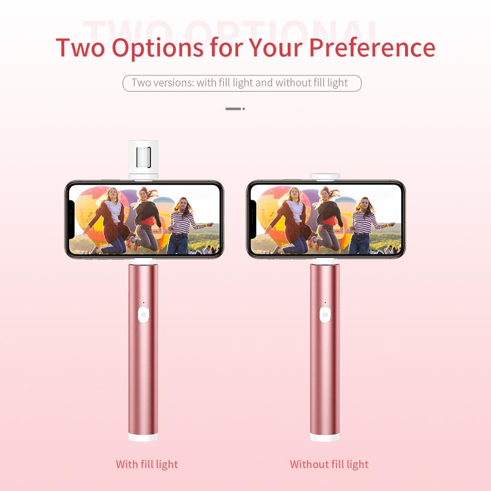 ROCK Mini Wireless Bluetooth Selfie Stick with Fill Light Portable Extendable Handheld Selfie Sticks for Phone IOS Android