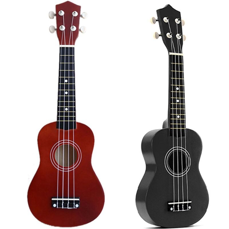 2 Stuks 21 Inch Sopraan Ukulele 4 Strings Hawaiian Gitaar Uke + String + Pick Voor Beginners Kid -zwart & Rood Bruin
