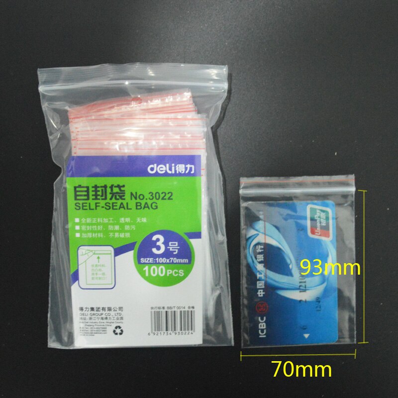 Deli 3022 lynlåspose fortykning plastposer emballagepose 3# 10 x 7cm 100 stk / pakker forseglingsposer