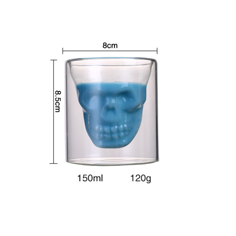 16pc Double Glass Beer Whiskey Vodka Wine Water Champagne Cocktail Wine Glass Coffee Milk Mug set 25ML Transparent Skull Cup: 150ml