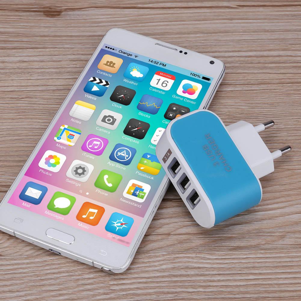 Multi-head resor snabb usb vägg bärbar mobilladdare (2a)  adapter eu plug 3 usb eu plug led mobiltelefon snabbladdare