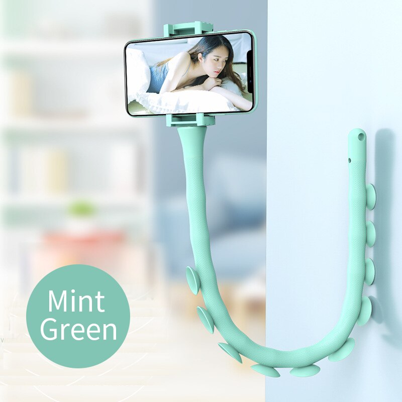 Universal Lazy Holder Arm Flexible Mobile Phone Holder Suction Cup Stand Wall Desk Bicycle Stents Caterpillars Bracket for Phone: Mint Green