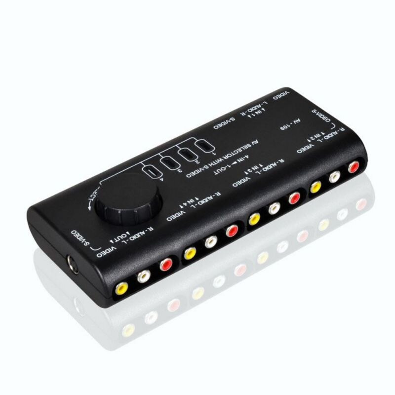 AV Switch 4 In 1 Out Audio Video Converter Splitter Switcher Selector Box