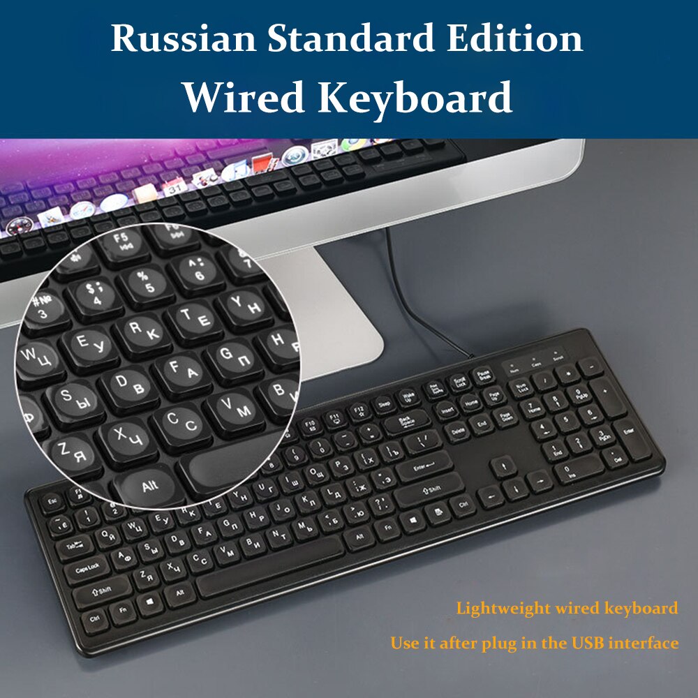 108keys USB Wired Gaming Keyboard Combo Russian Keyboard For Macbook Lenovo Dell HP Asus Laptop Computer