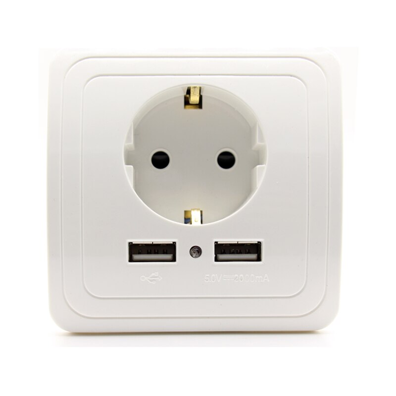 Socket with usb wall outlet 5V 2A Dual Wall Socket eu Ports Charger 16A 250V kitchen plug socket Electrical Outlet: 2000mA White