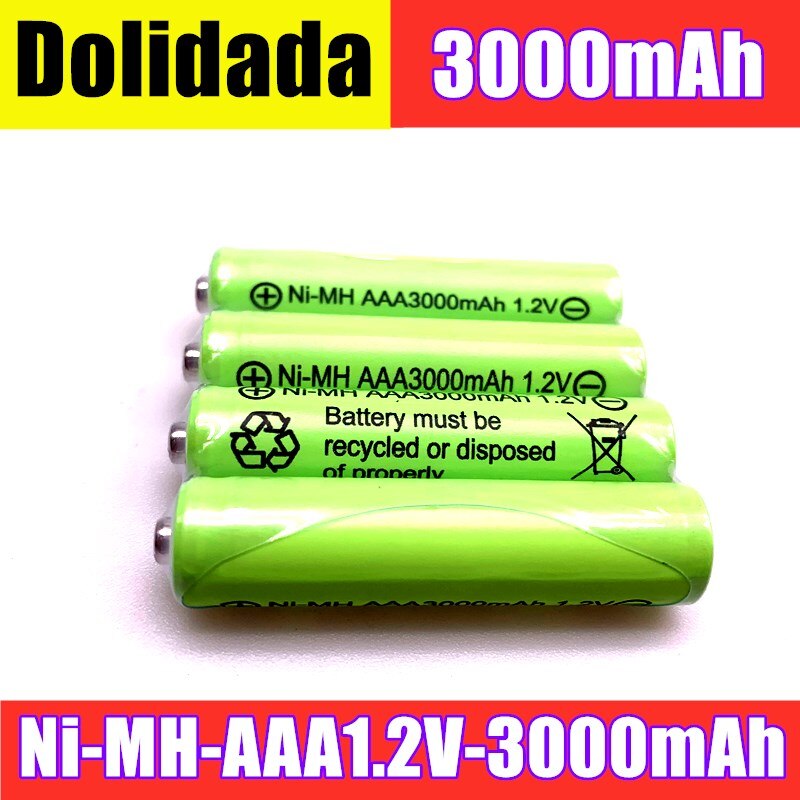 AAA battery 3000 mAh Rechargeable battery NI-MH 1.2 V AAA battery for Clocks, mice, computers, toys so on,Battery+Charger: Gold