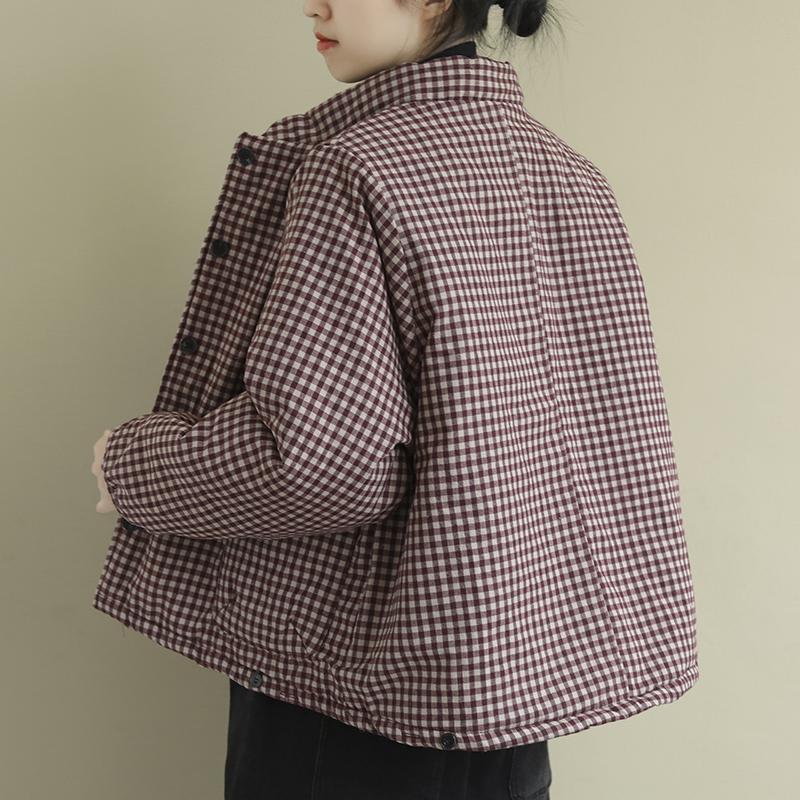 Johnature-Parkas Vintage a cuadros para mujer, Parkas con botones de mezcla de algodón, bolsillos de soporte, abrigos cálidos de cintura ancha para mujer