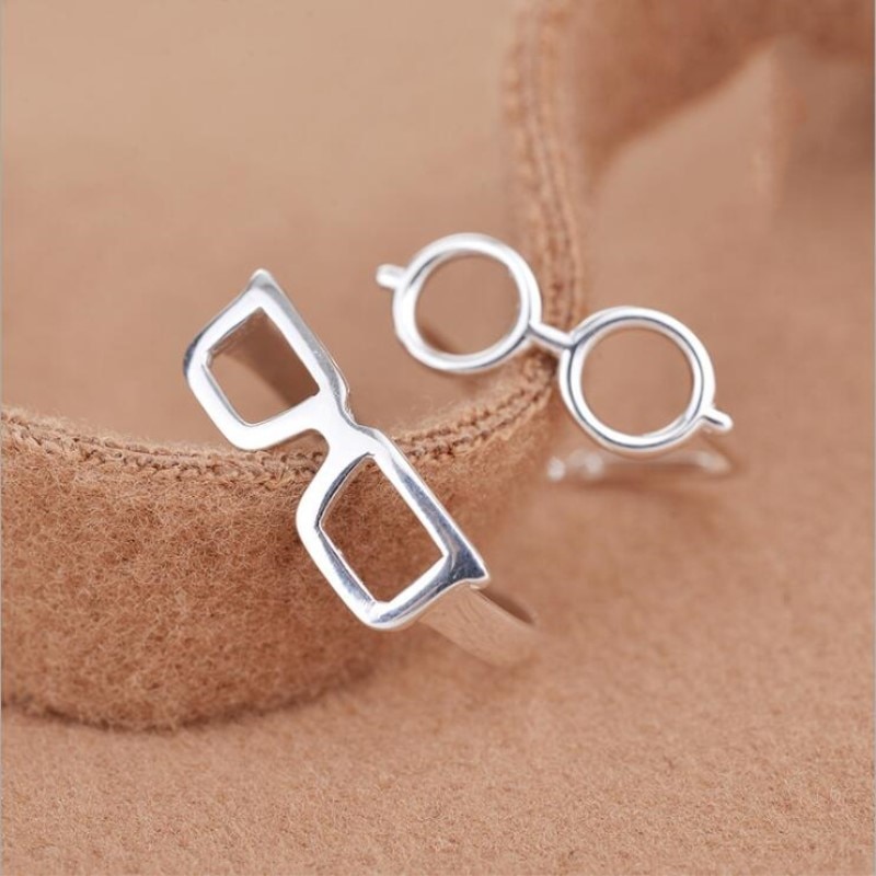 Joyería de plata de ley 925 con personalidad, gafas literarias creativas, 2 estilos, anillos de apertura, SR358