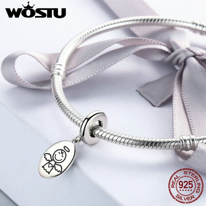 WOSTU 100% 925 Sterling Zilver Beschermengel Dangle Bead Fit Originele WST Charm Armband Sieraden CQC328