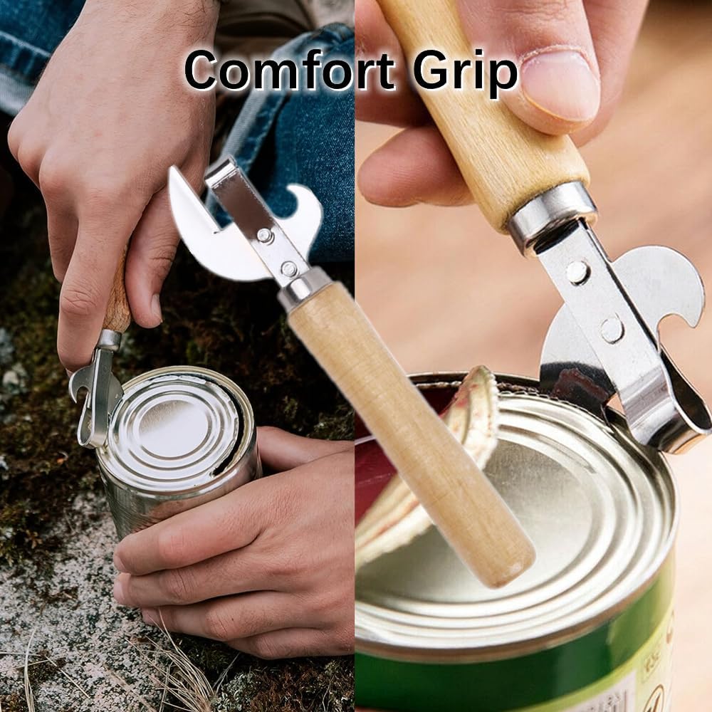 Can Opener, Multifunctional Bottle Opener, Stainless Steel Wooden Handle Can Opener, Suitable for Cans, Screwdrivers, Evaporated Milk Iron Cans, Beer Bottles and Other Cans