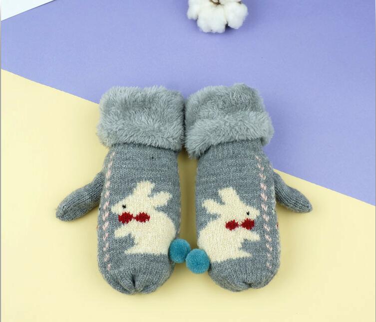 5-8Y winter kids children soft Gloves warm mittens boys girls Cartoon rabbit knitted warm plus velvet gloves for kids