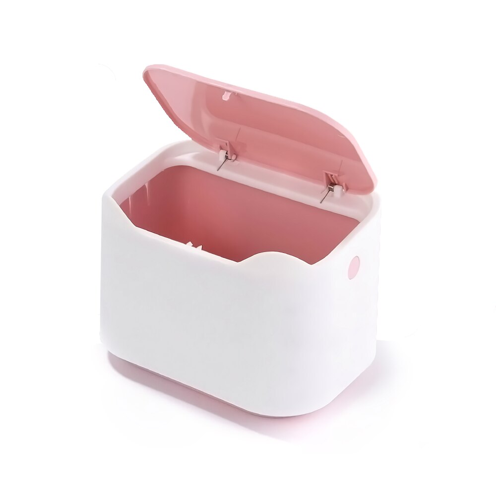 Mini skraldespand med låg desktop arrangør køkken bordplade lille affaldsspand kontorartikler hjem soveværelse badeværelse skraldespande: Pinkhvid