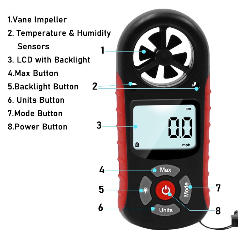 8 In 1 Handheld Anemometer Anemometer Lcd Anemometer Digitale Hand Meten