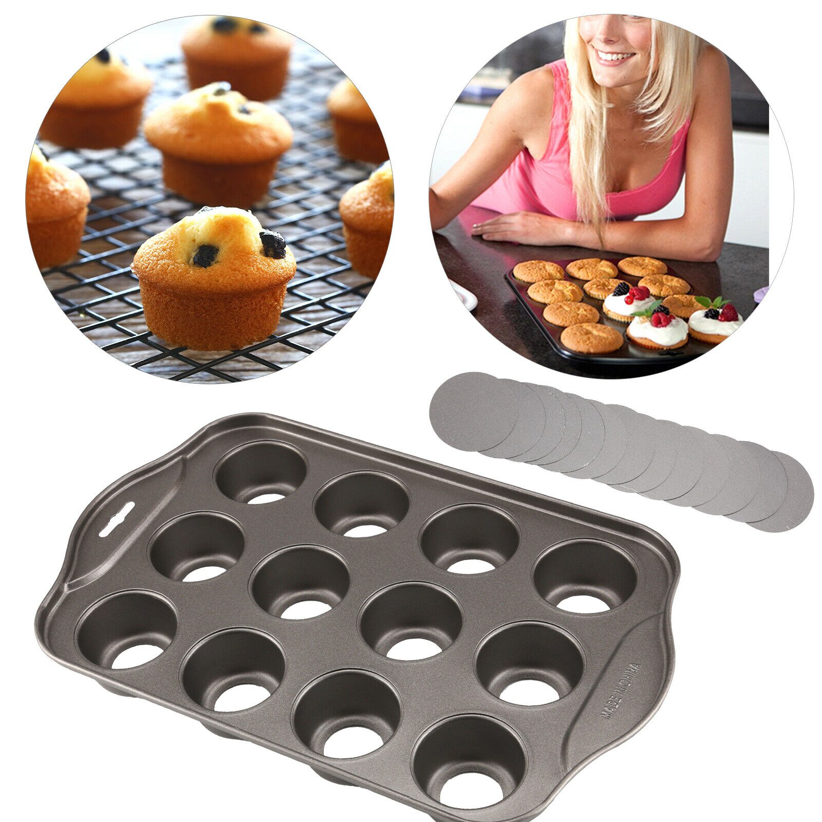 12 mini bakvormen voor cheesecakes, cupcakes, bakvorm met antiaanbaklaag, bakvorm van koolstofstaal, bakgerei en accessoires