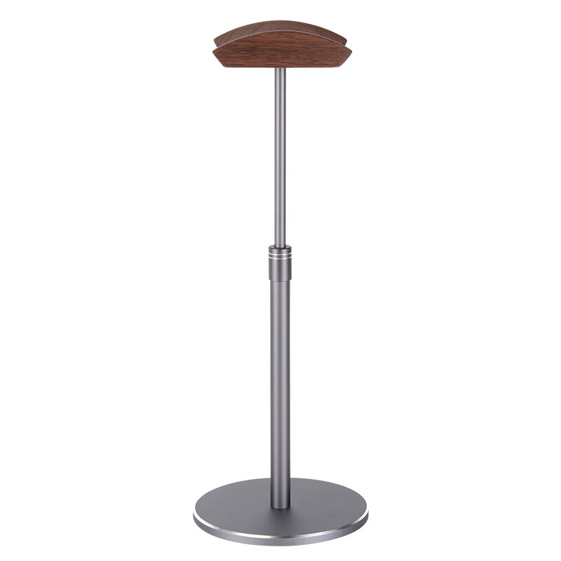 JINSERTA Aluminum Alloy Headphone Holder Up and Down Adjustable Headset Stand Bracket Display Shelf Wooden Desktop Hanger: Deep-gray - walnut