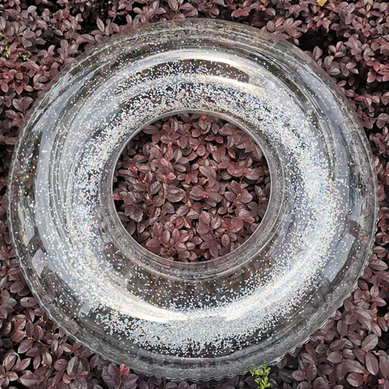 Transparent uppblåsbar ringmadrass simrör glitter flotte rund badring sommar pool vattenmadrass vuxen säng vatten roliga leksaker