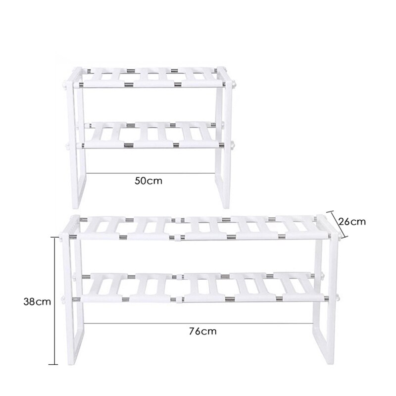 Stainless Steel Floor Type Holder Adjustable Extendable Double Layer Dishes Storage Rack Kitchen Under Sink Multifunction Shelf
