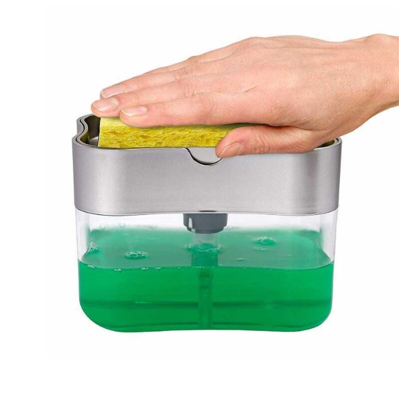 Dispensador de jabón líquido de plástico para cocina, soporte para estropajo, caja de esponjas con dispensador de jabón, limpieza para utensilios de cocina: light gray