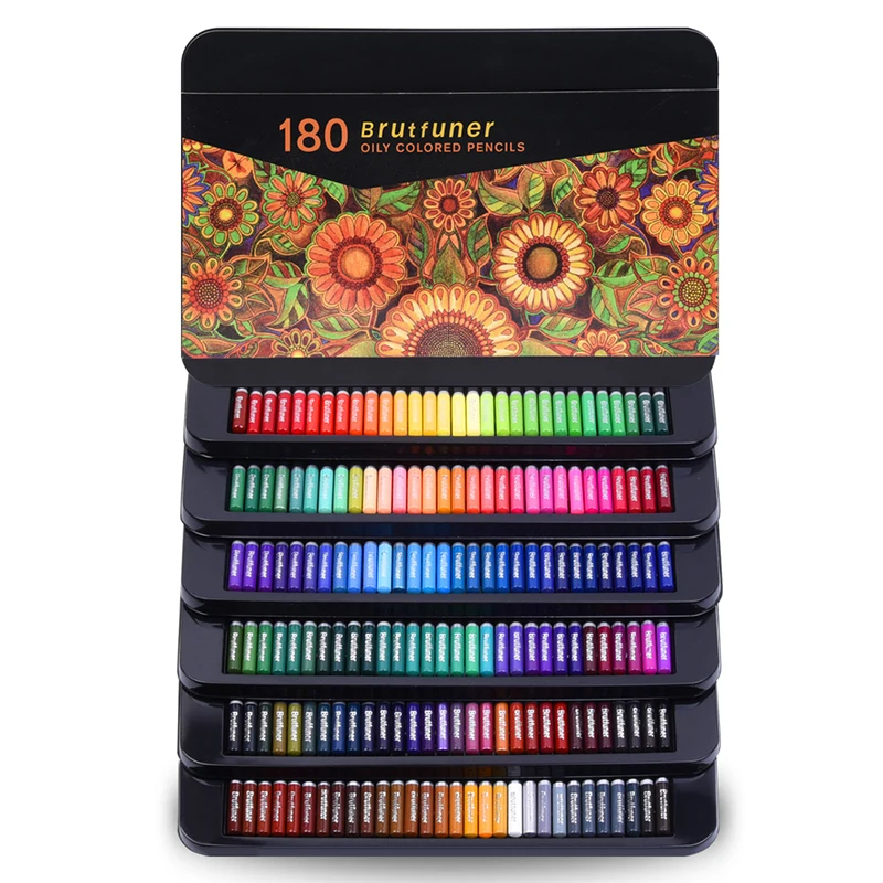 Brutfuner-lápices de colores profesionales, caja de lata para bocetos de madera, suministros de arte escolar, 72/120/180 colores