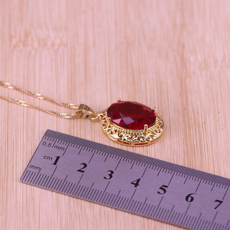 Risenj Dubai Luxe Stijl Vele Kleuren Grote Rode Steen Goud Kleur Sieraden Voor Vrouwen Verstelbare Ring Ketting Set