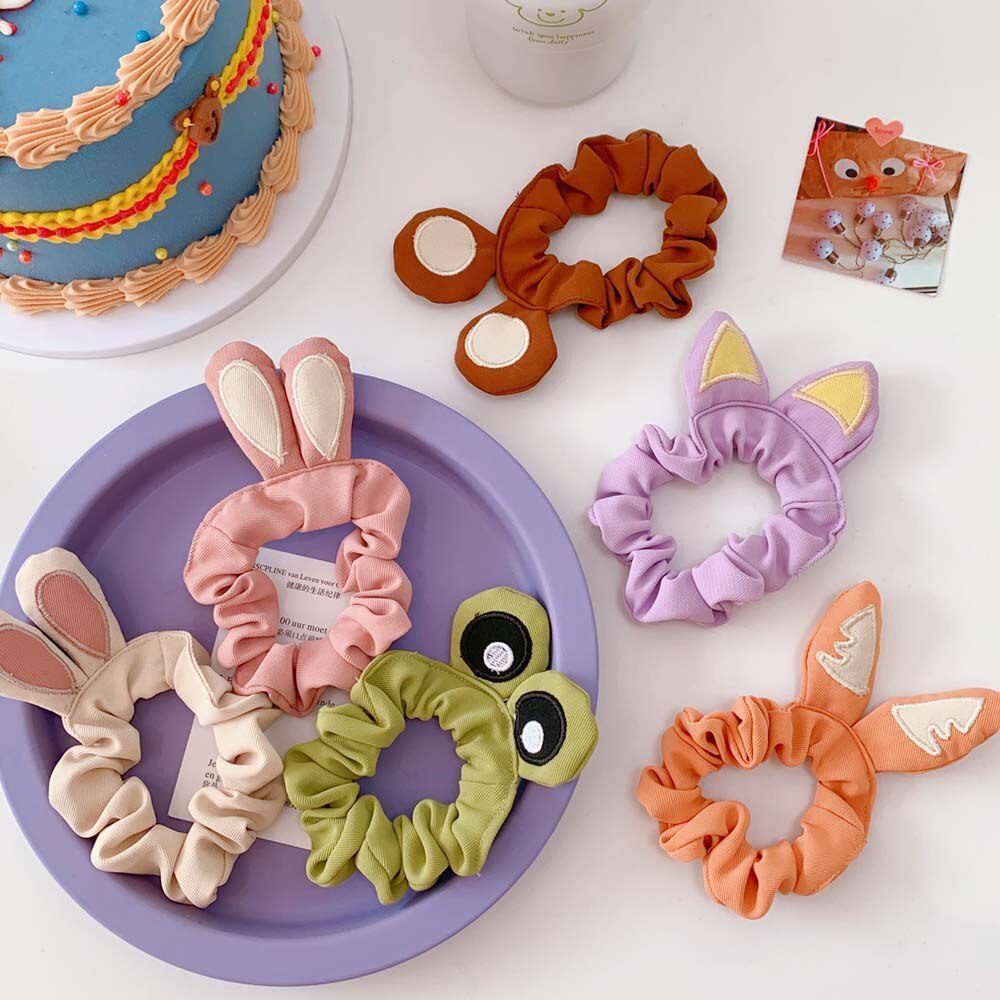 1Pc Leuke Cartoon Kikker Beer Scrunchies Haar Touw Meisjes Kids Elastische Elastiekjes Tie 6 Kleuren Dieren Haarbanden