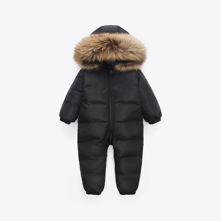 Kids Winter Hooded Jumpsuit Donsjack Baby Jongen Snowsuit Parka Natuur Bont 90% Eend Donsjack Voor Meisje Kleding Jas overalls: black / 9m