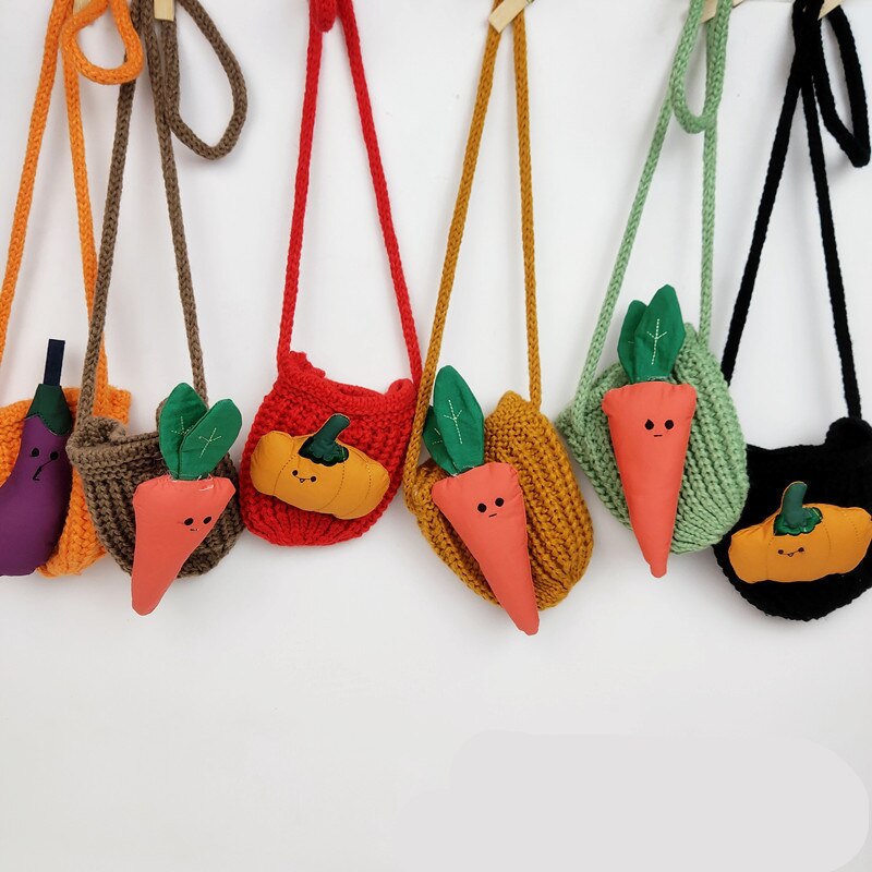 1 Piece Ginger Yellow Fruit Green Instagram's Girls' Stylish Knit Mini Bag Wool Coin Purse