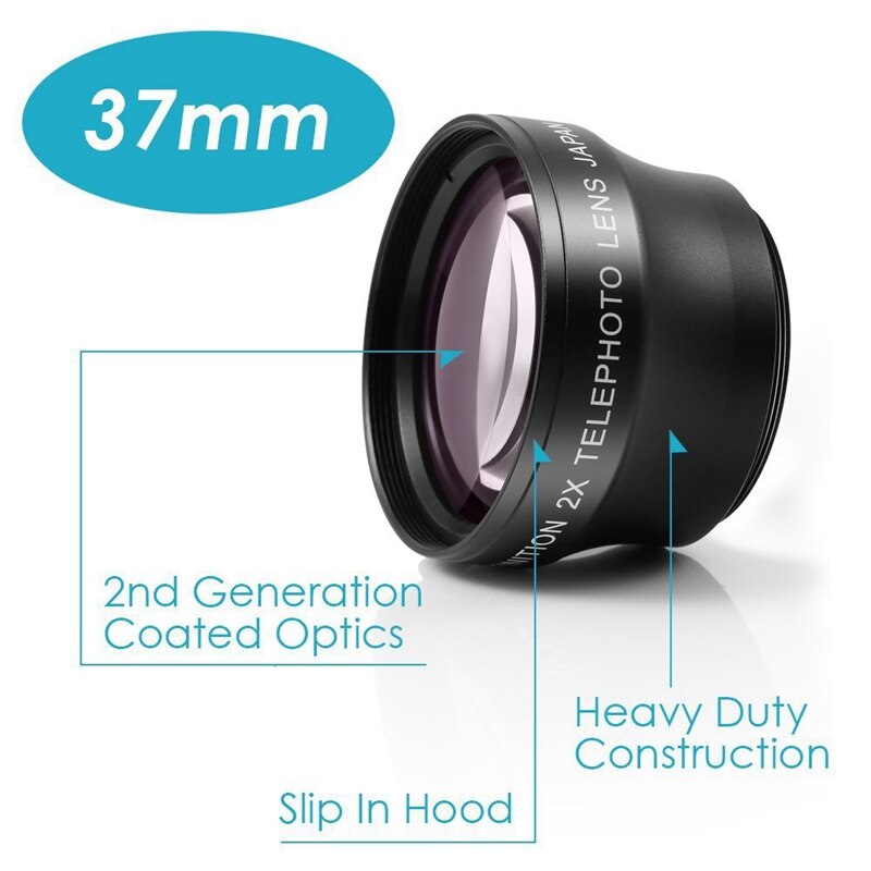 Teleobjetivo de convertidor de alta definición de 37mm 2X nificación para lentes de foto Tele de cámara de longitud Focal de 37mm 18-55