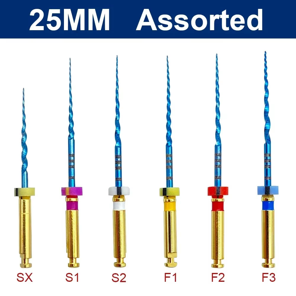 Dental Gold Flexible Files Endo Rotary Files Golden Endodontic Files 19/21/25mm Nickel Titainium Dentistry Root Canal Material: FireBrick