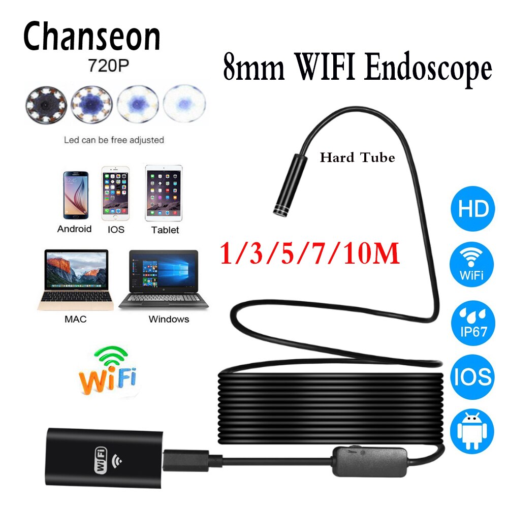 Chanseon 8mm Wifi Endoscoop Camera IOS Endoscoop Voor Iphone HD Mini Camera 720 p Borescope Waterdichte Camera Endoscopische Hard bad