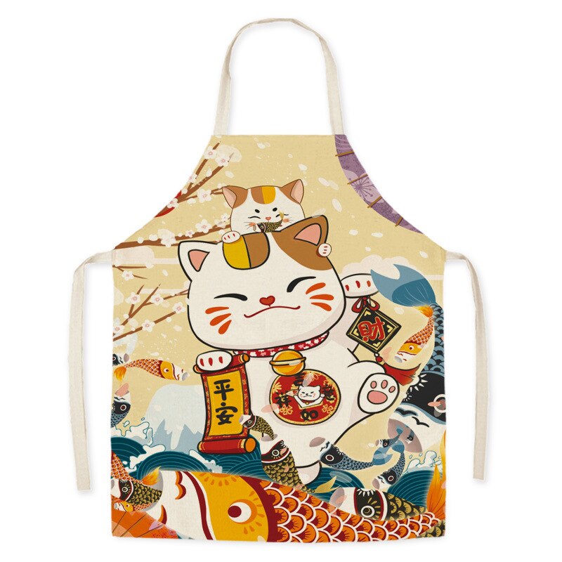 Japanese Karikatur Glücklich Katze Dekoration ärmellos Schürze Baumwolle Leinen- Küche Schürzen Frauen Heimat Kochen Backen Taille Lätzchen Schürze: 38x47cm / Stil 19