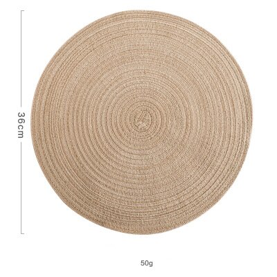6pcs/set Round Ramie Insulation Pad Solid Placemats Linen Non Slip Table Mat Mats Kitchen Accessories Decoration Home Coaster: 36cm Coffee