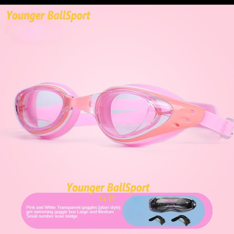 Lunettes de natation professionnelles pour myopie, avec bouchons d&#39;oreille, pince-nez, galvanoplastie, Silicone étanche: clear flat pink