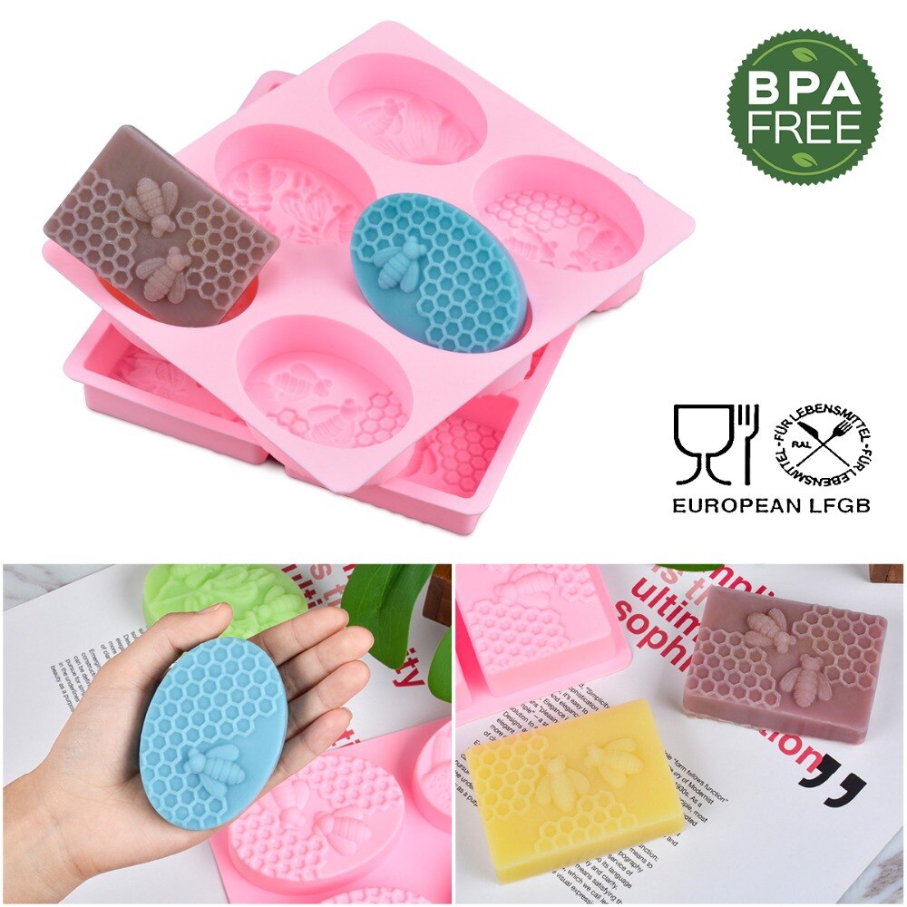 6 Honingraat Vormen Siliconen Zeep Mallen Handgemaakte Voor Zeep Maken Vormen 3D Craft Ovale Rechthoekige Bruiloft Cakevorm Los