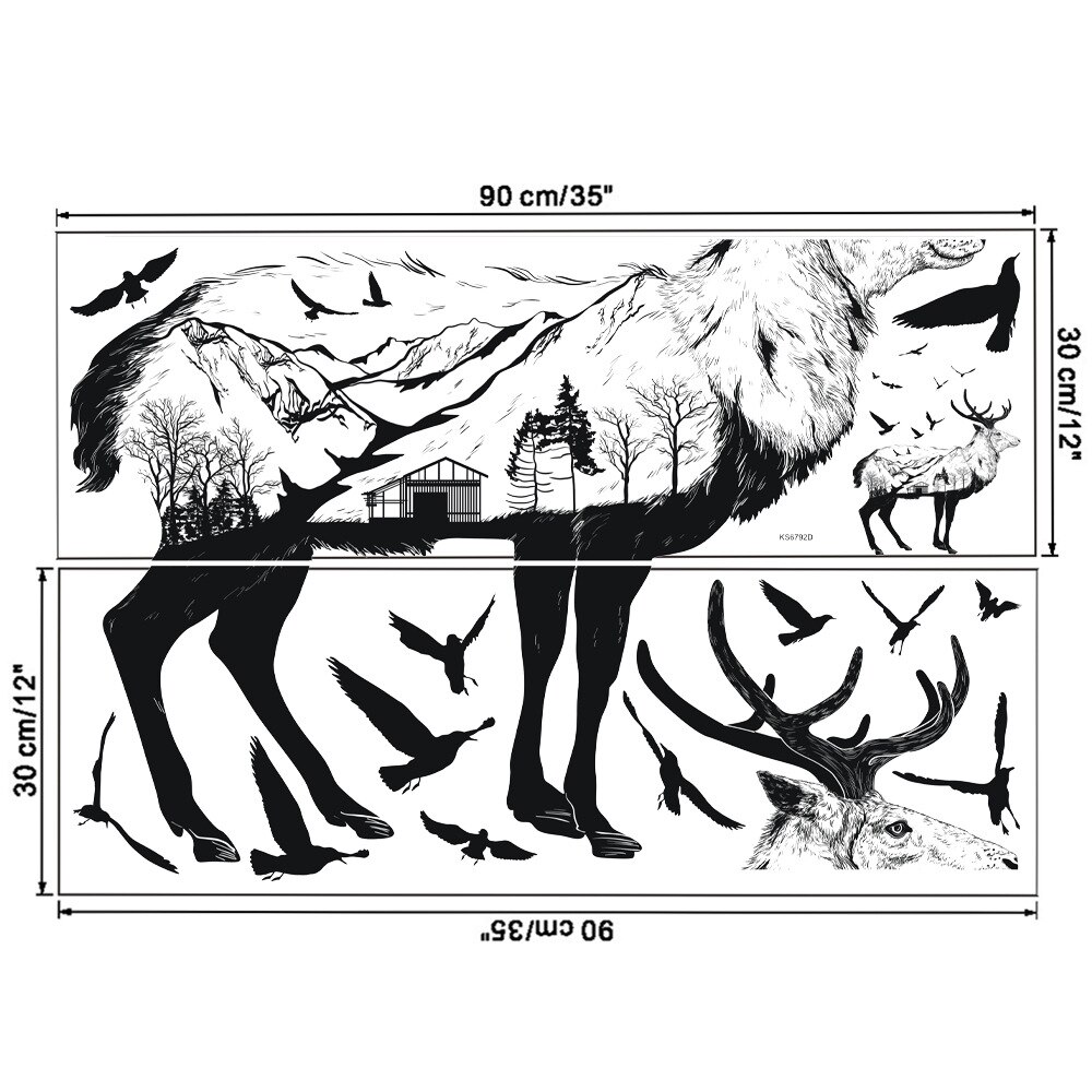 Black White Animal Silhouette Elk Zebra Eagle Horse Wolf Tiger Giraffe Wall Stickers Living Room Bedroom Decor Wallpaper: 3