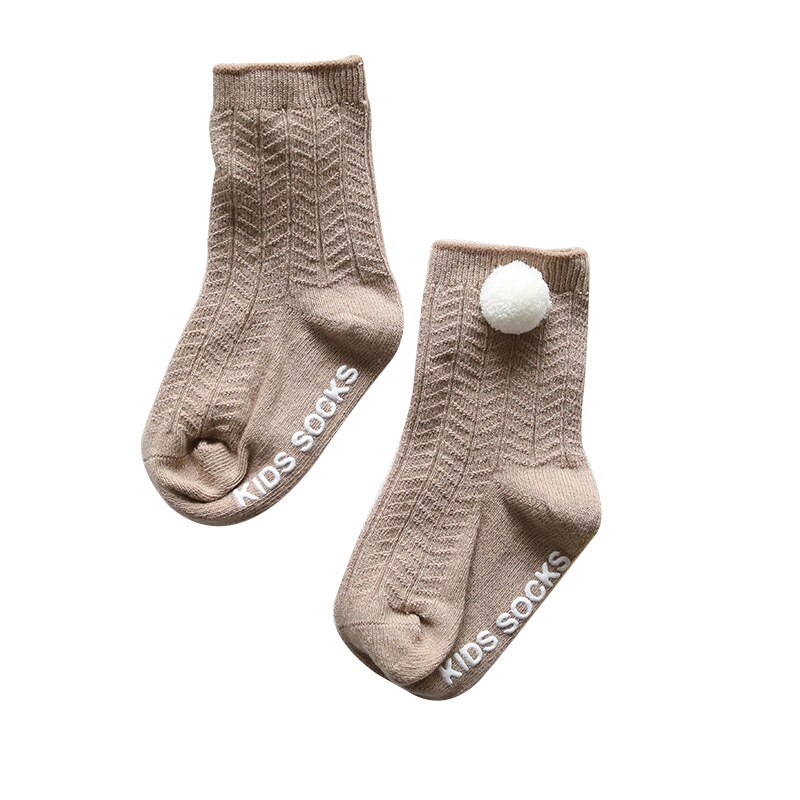 Baby Sokken Met Pompom Voor Meisjes Enkellange Herfst Winter 0-4 Jaar 1 Paar Voor Baby: Khaki baby socks / 3M
