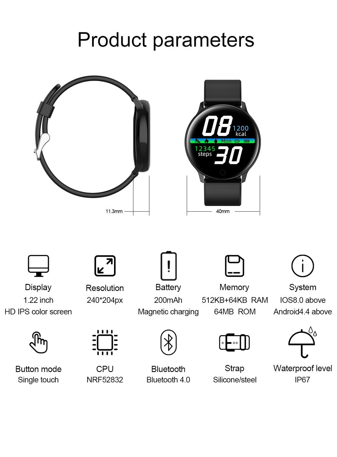 Smart ur kvinder mænd smartwatch til apple ios android electronics smart fitness tracker med silikone rem sportsure