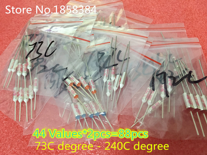 88 STKS/PARTIJ = 44 Waarden RY 10A 250 V Temperatuur Thermische Zekering Assortiment Kit TF 65C om 285C Graden Celsius