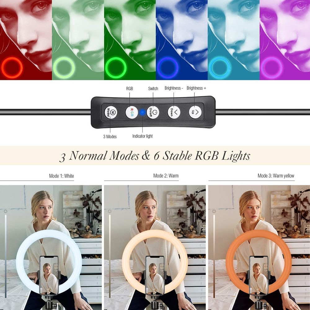 10 inch RGB Led Ring Fill Light With Tripod Mobile Phone Holder Lamp For Live Video Photography Colorful Selfie Lighting 26cm