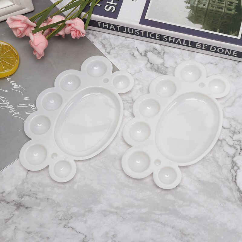 2pcs Footprint Shape Plastic Palette Art Paint Plastic Drawing Tray Color Palette For Oil Watercolour White Painting Pallet: WT